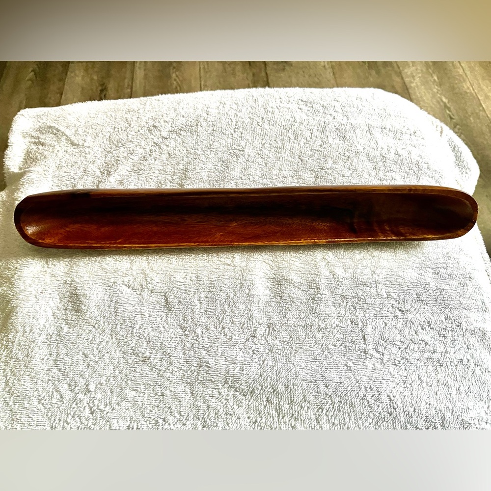 Wooden Hors d'oeuvres serving tray measuring 16” long by 2” wide.